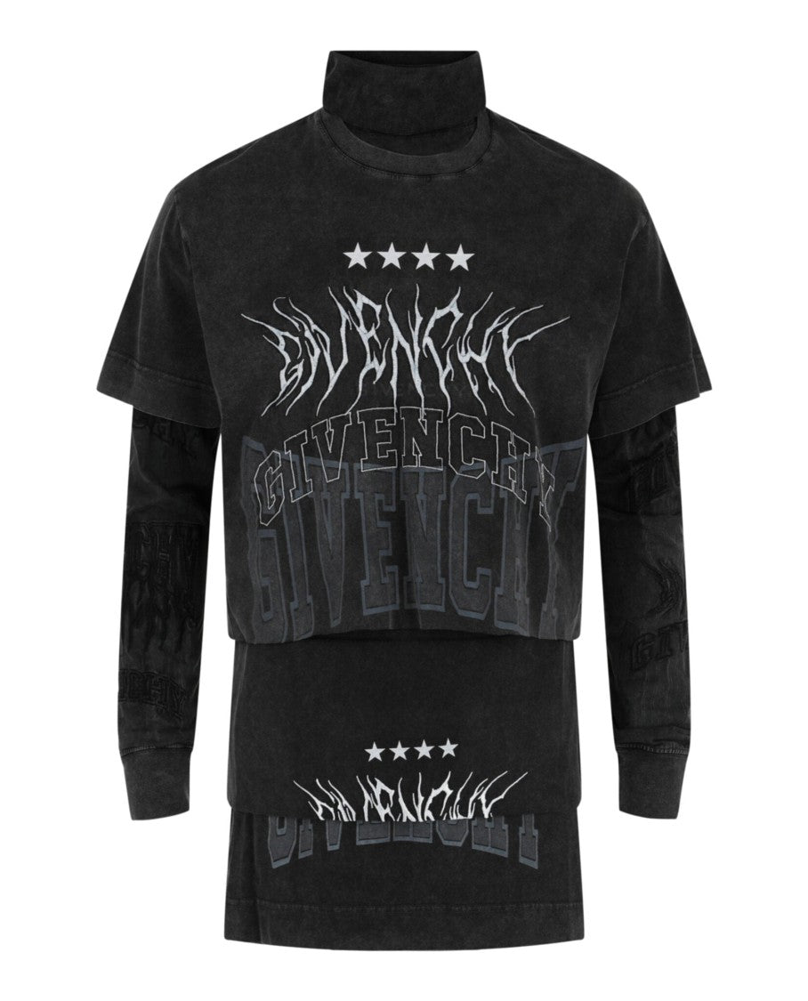 Givenchy Layered Long Sleeve Graphic T-Shirt With Balaclava