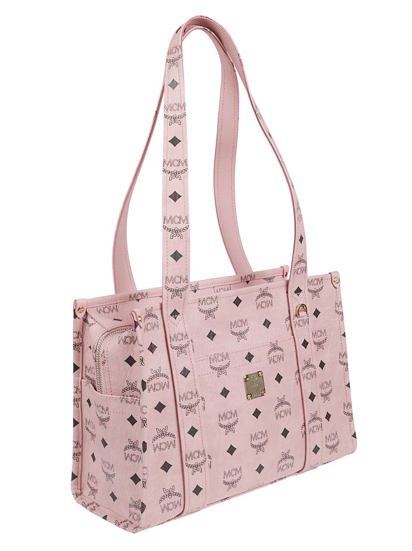Mcm Rectangular Tote Bag With Logo Print And Gold-Tone Plaque