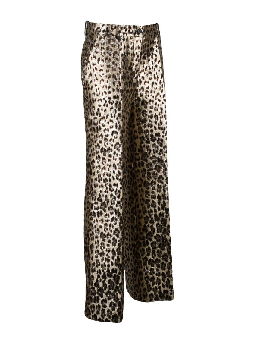 P.A.R.O.S.H. Wide-Leg Trousers With Metallic Detail And Leopard Print
