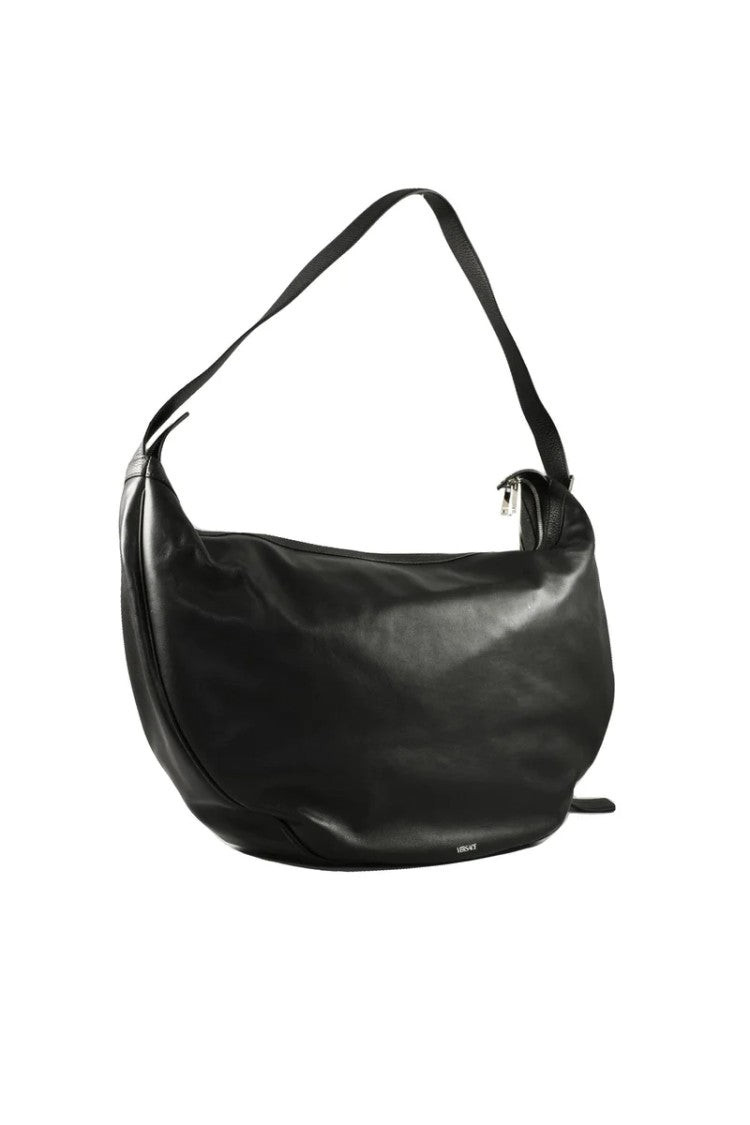 Versace Collection Curved Black Leather Shoulder Bag