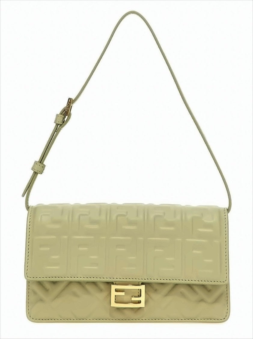 Fendi Structured Lambskin Shoulder Bag With Geometric Embossing
