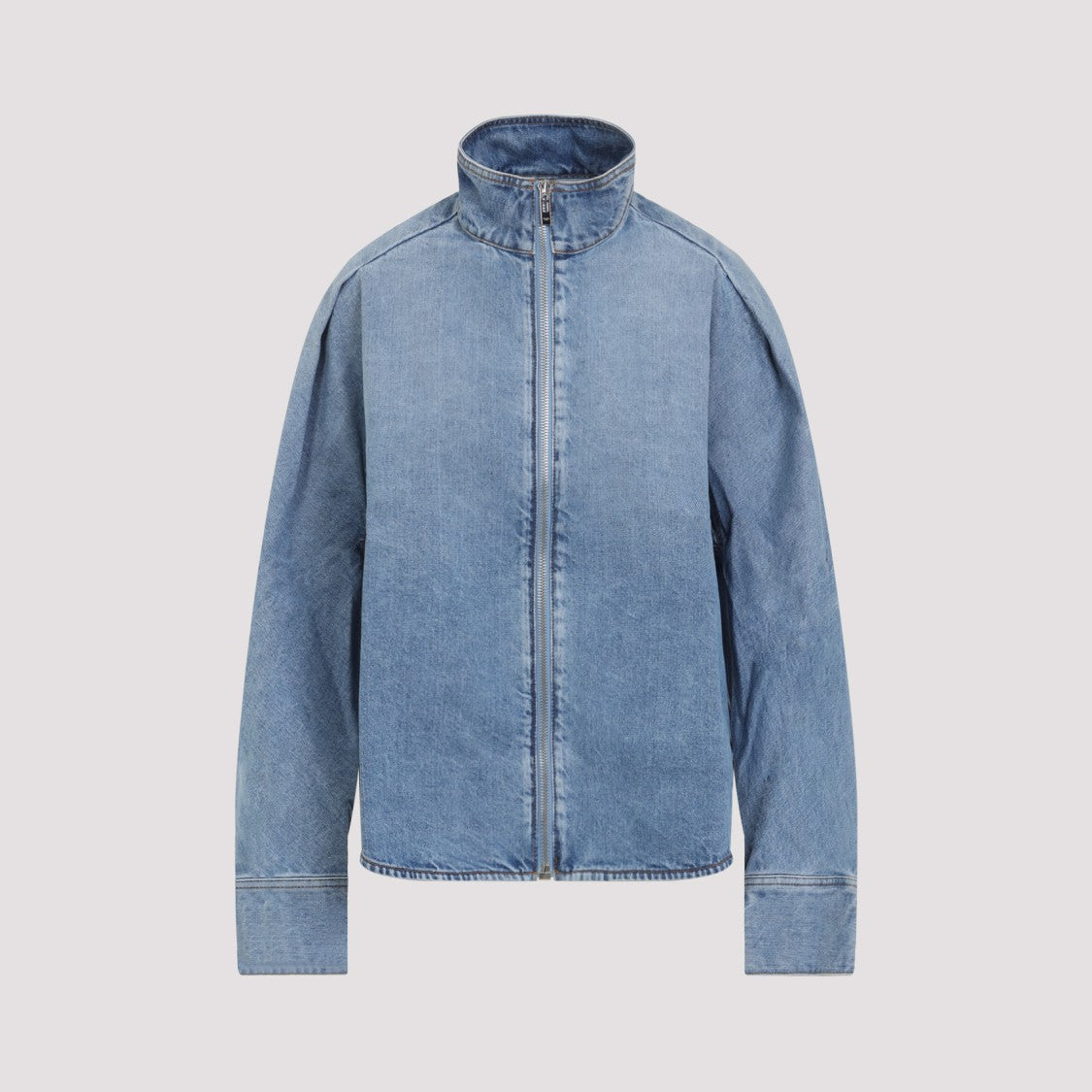 Alaïa Light Blue Cotton Zip Shirt With Standing Collar
