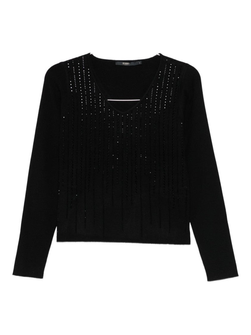 Seventy Sergio Tegon Cropped Black Sweater With Shimmering Detail