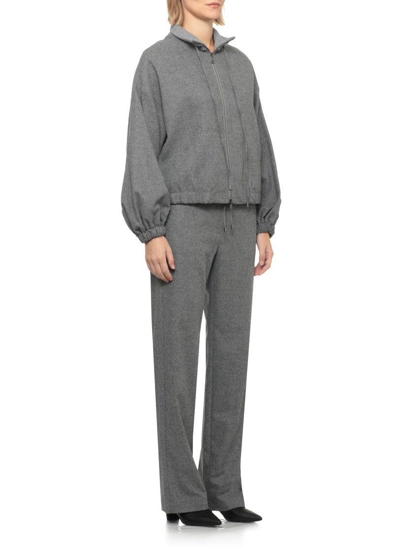 D. Exterior Grey Wool Bomber Jacket