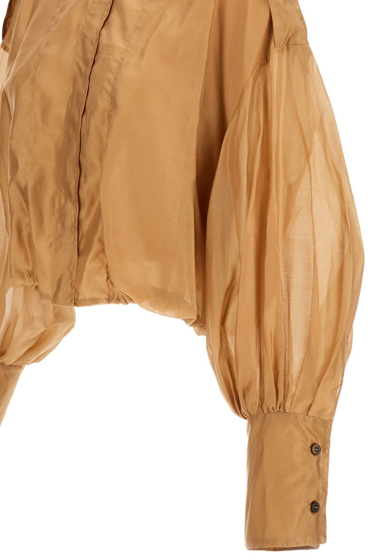 The Latest Gathered Bubble Hem Shirt With Long Puff Sleeves