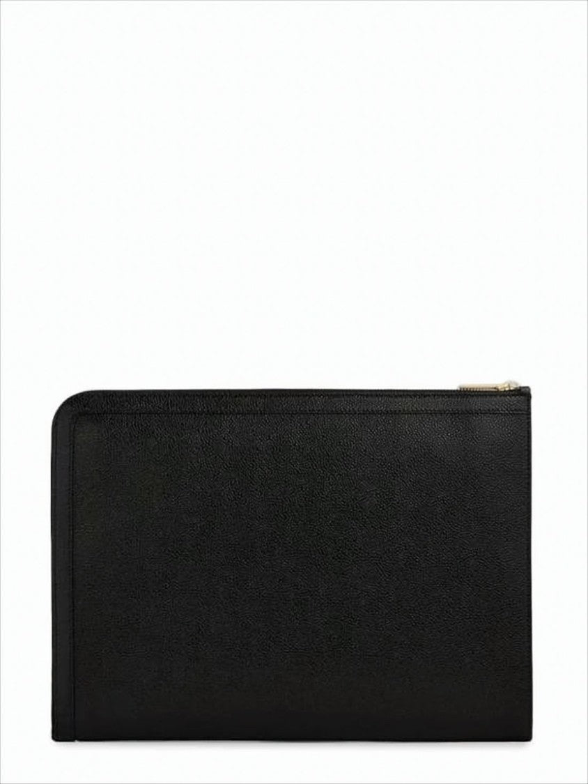 Thom Browne Rectangular Cow Leather Clutch With Gold-Tone Zipper