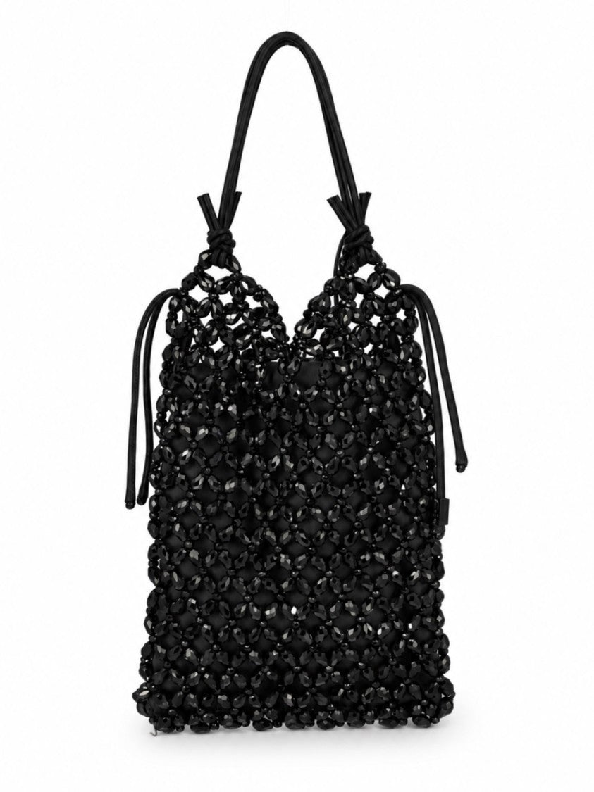 Staud Textured Black Crystal Bead Tote With Artisanal Accents