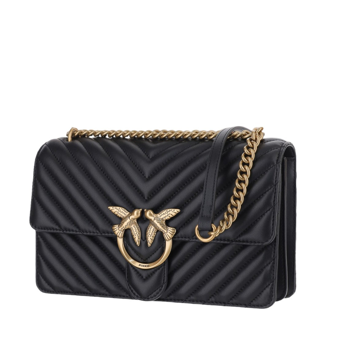 Pinko Chevron-Quilted Leather Shoulder Bag With Love Birds Buckle