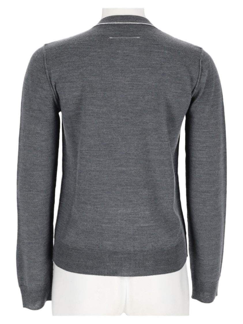 Mm6 By Maison Margiela Button-Down Grey Knit Cardigan With Subtle Patch Detail