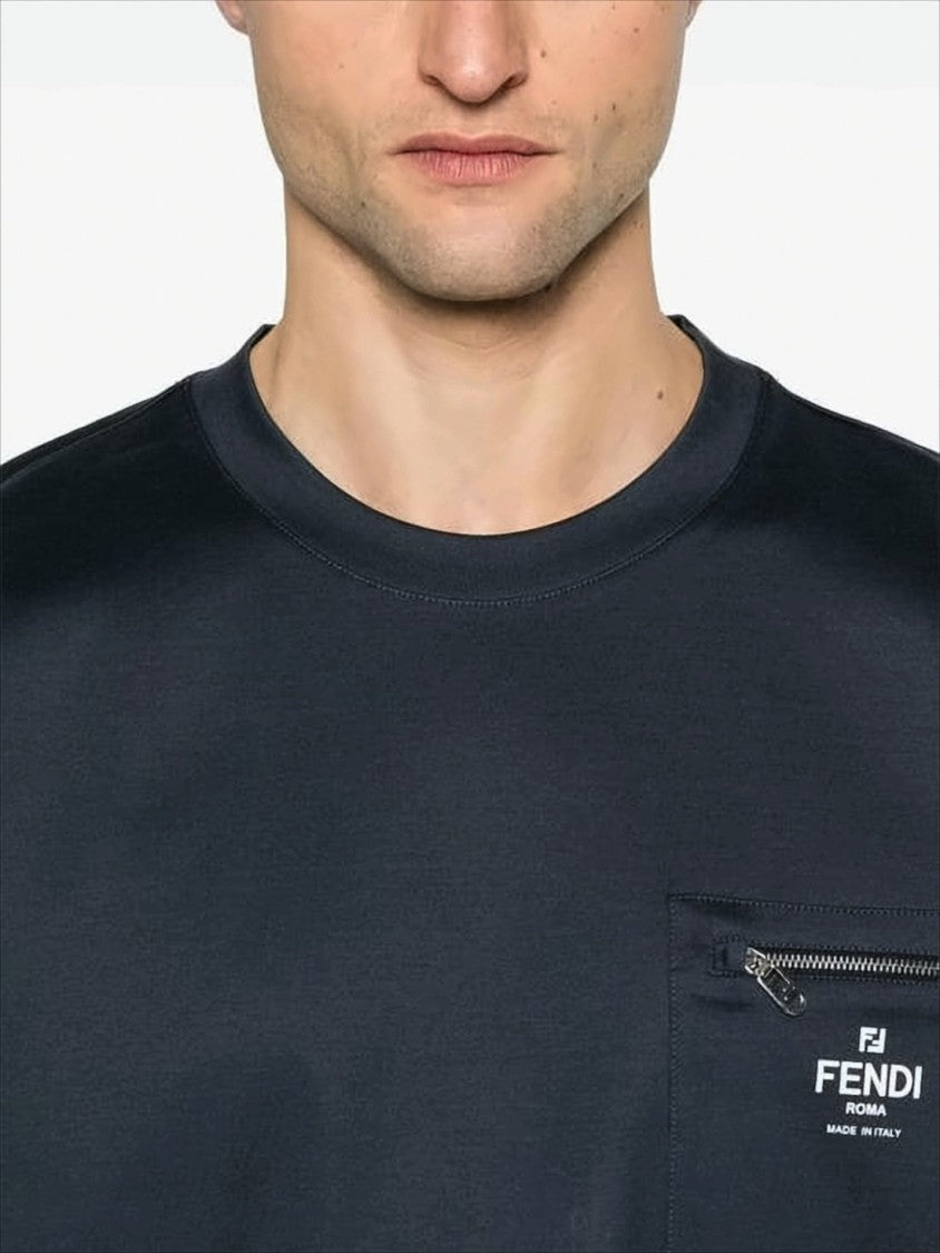 Fendi Short-Sleeve Crew Neck T-Shirt With Zippered Pocket And Logo Detail