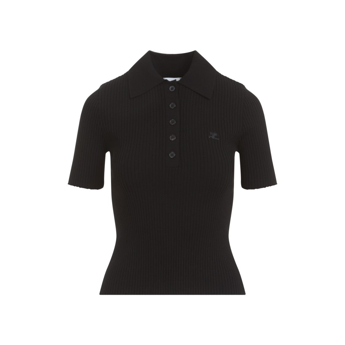 Courrèges Black Signature Ribbed Knit Polo