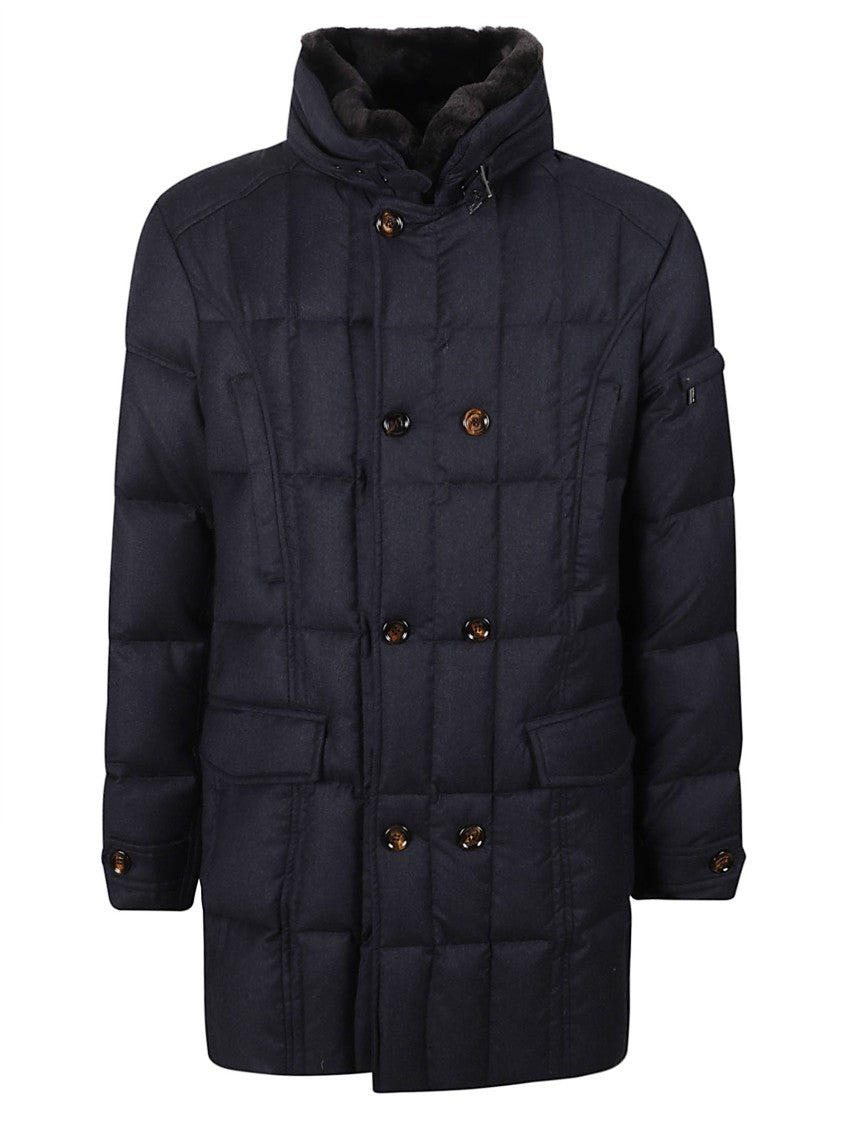 Moorer Three-Quarter Length Goose Down Coat With Detachable Fur Collar