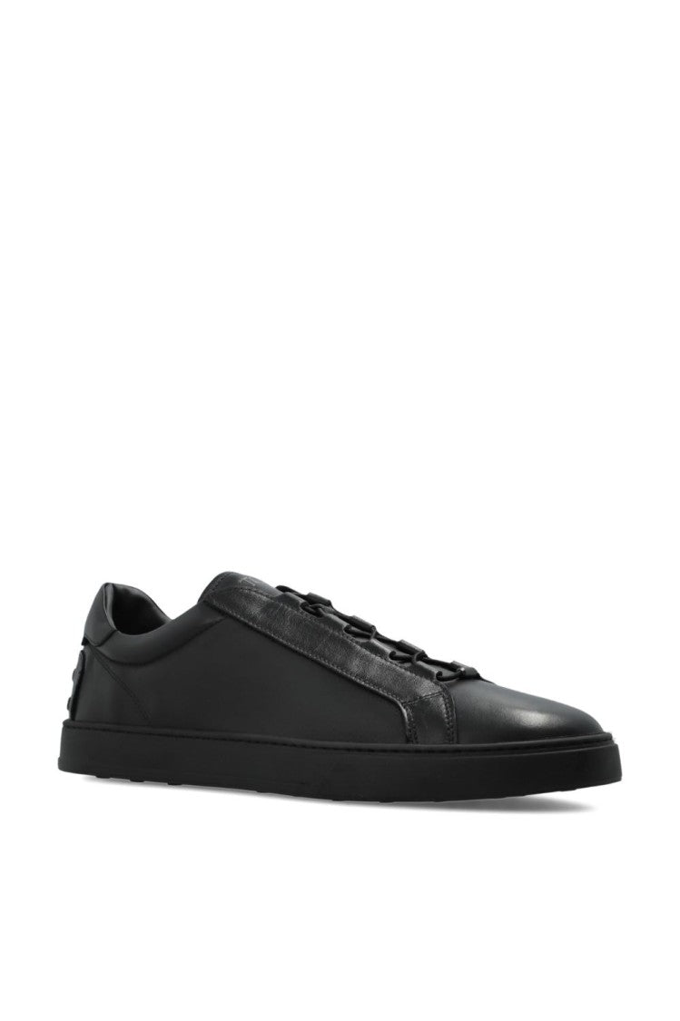 Tod's Minimalist Black Leather Sneakers With Textured Heel Detail
