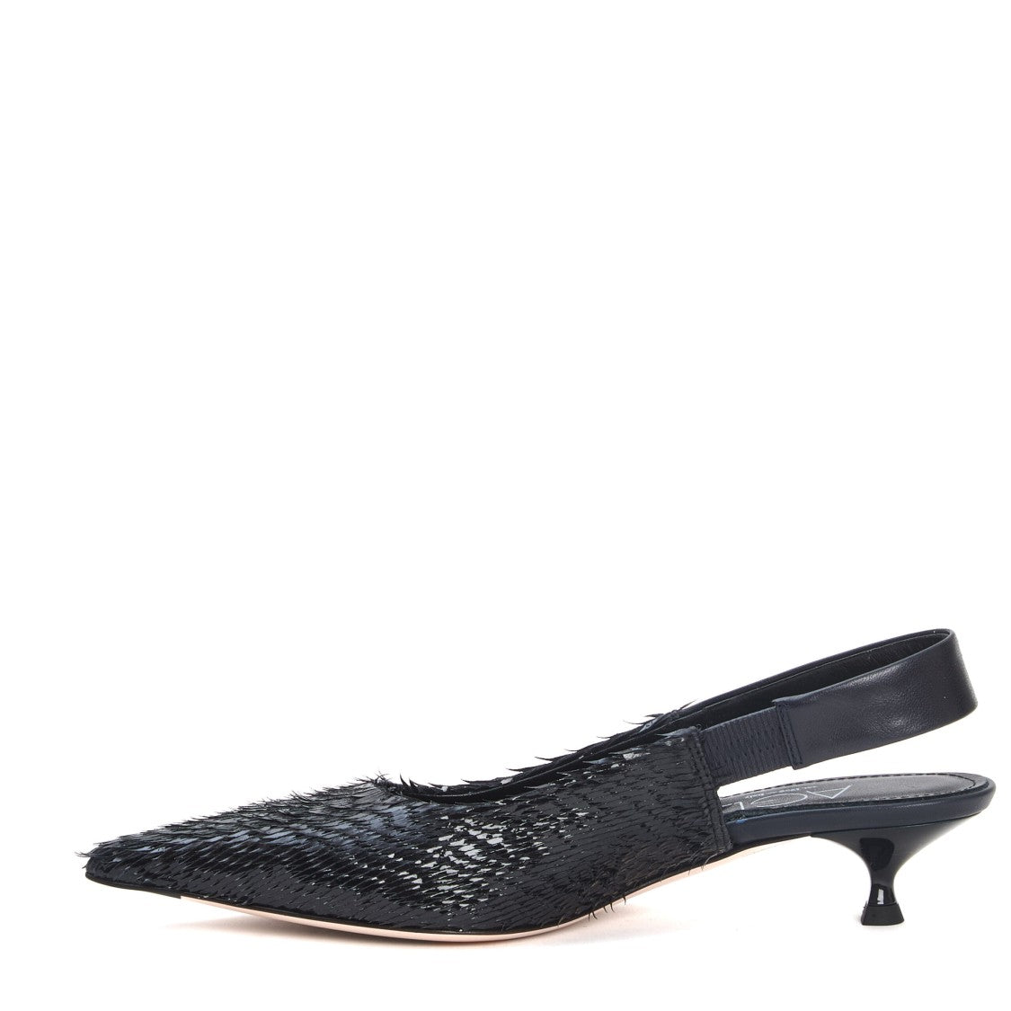 Agl Laser-Cut Navy Leather Slingback Shoes