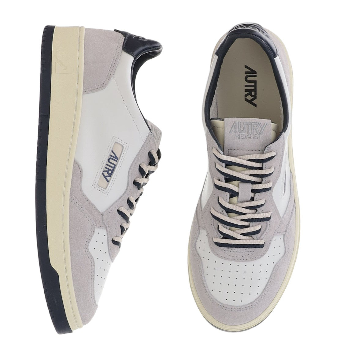 Autry Leather Sneakers With Suede Inserts And Contrasting Heel Tab