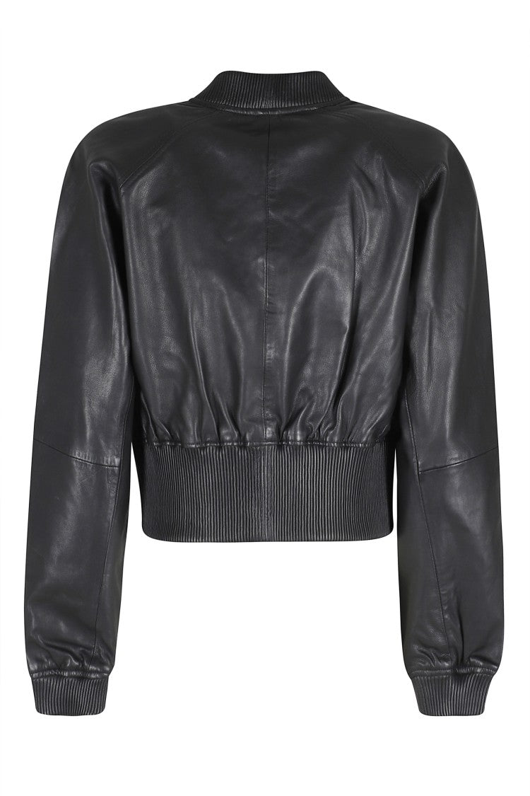 Herskind Black Dario Bomber Elastic-Waist Leather Jacket