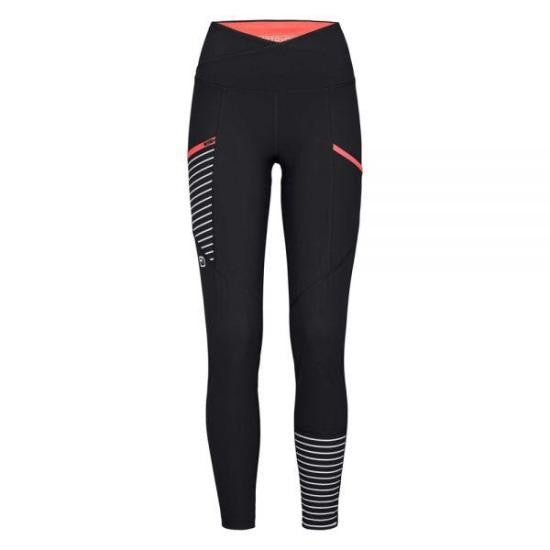 Ortovox High-Waisted Black Leggings With Coral Accents And Striped Detailing