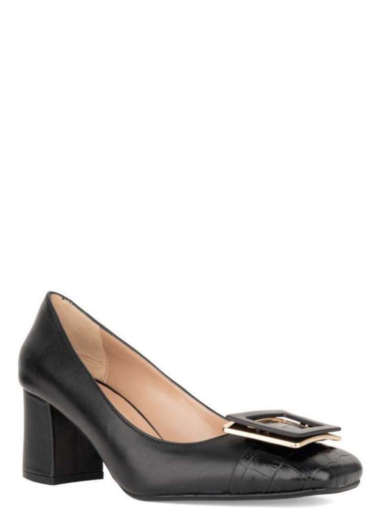 Sergio Moretti Black Croc-Embossed Leather Low-Heel Pumps