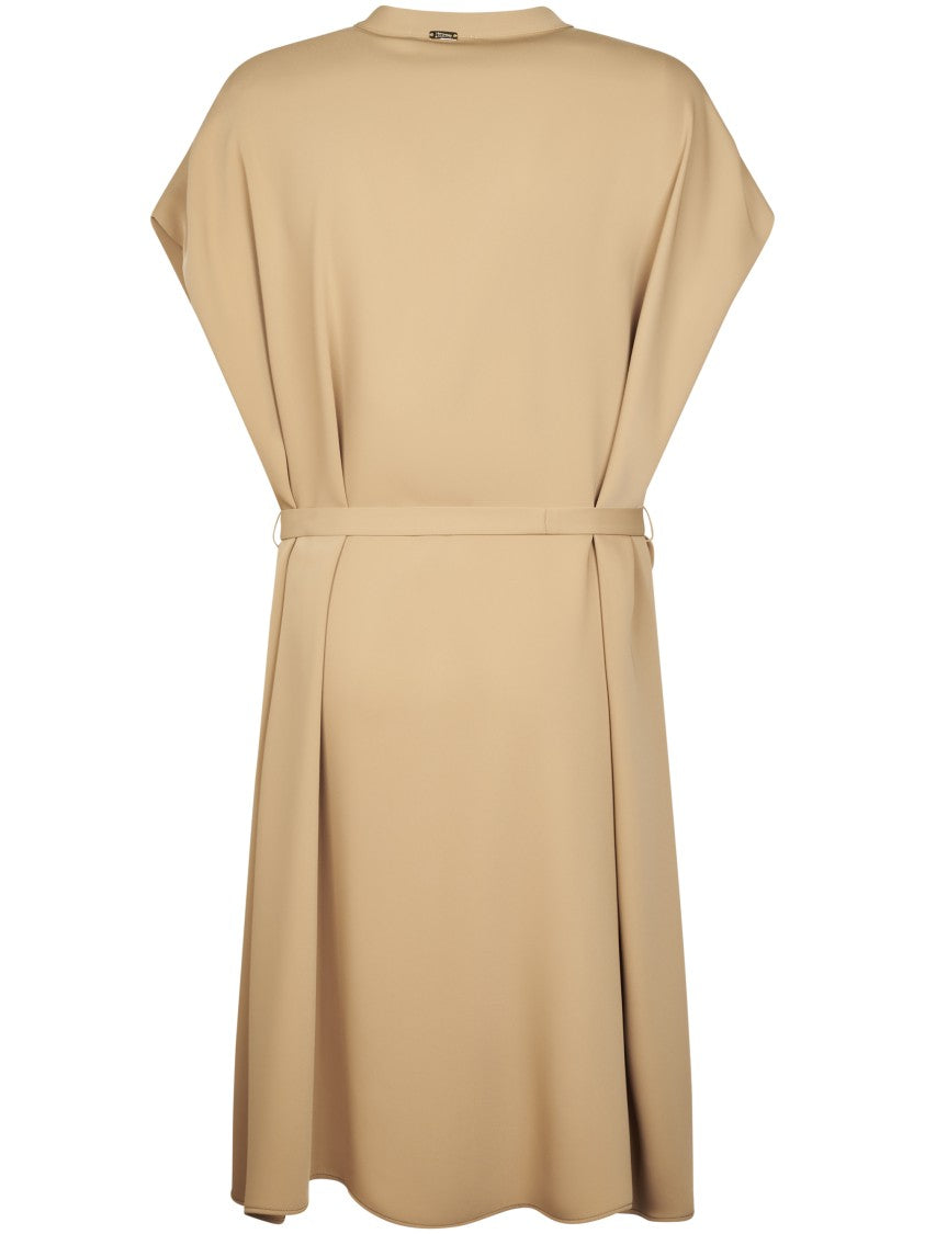 Herno Flowing Camel Dress With Concealed Button Placket