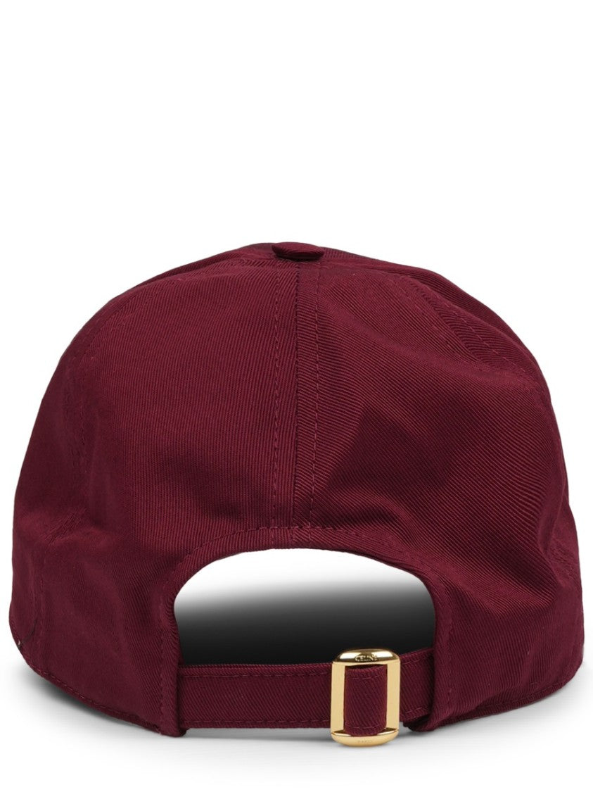 Celine Burgundy Structured Logo Cotton Baseball Cap