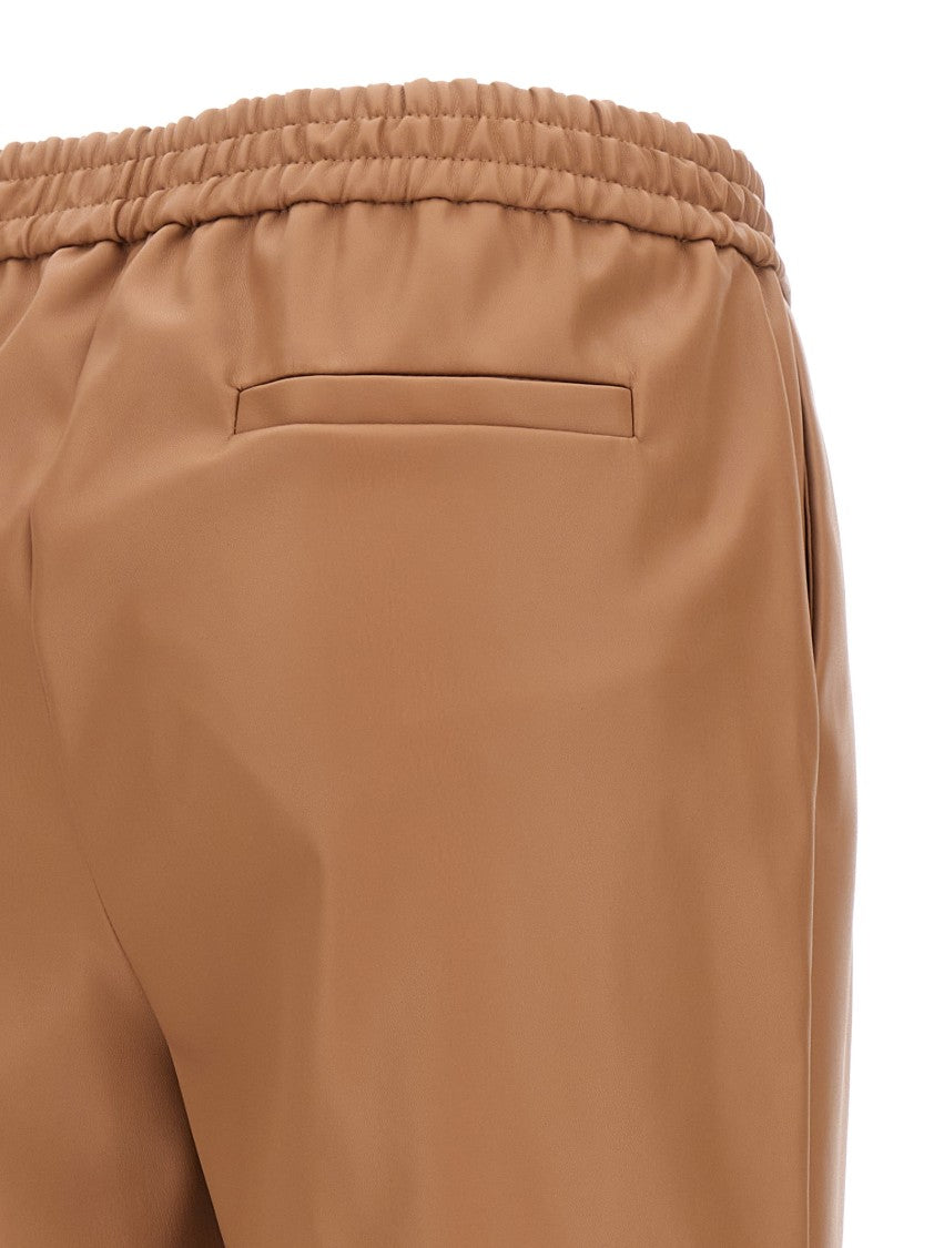 Nude Flared Eco Leather Pants With Elastic Waistband