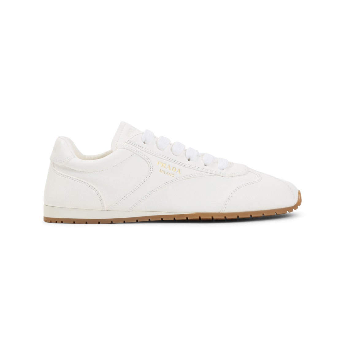 Prada Minimalist White Leather Sneakers With Contrasting Sole