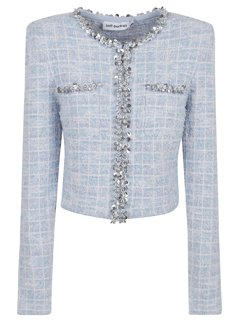 Self-Portrait Blue Check Cardigan