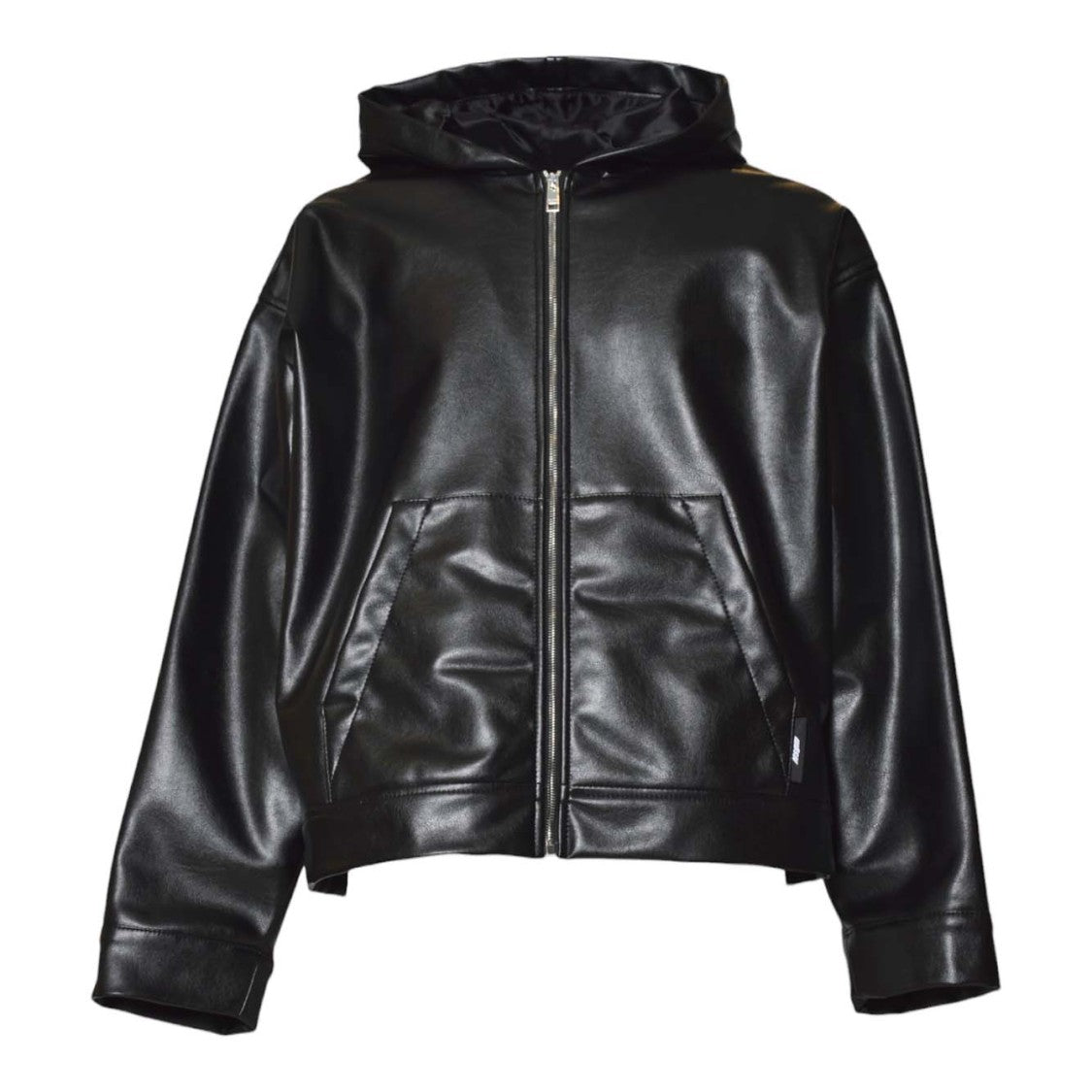 Msgm Smooth Finish Black Jacket With Hood And Zipper Closure
