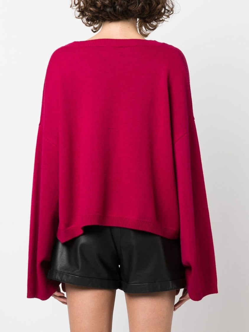 Versace Jeans Couture Embroidery Logo Relaxed Cropped Wool Sweater