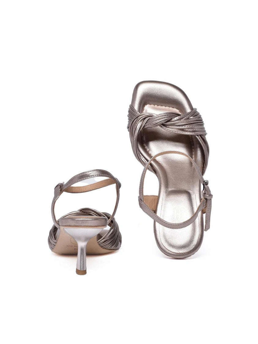 Ash Beige Knotted Strap High-Heel Sandals