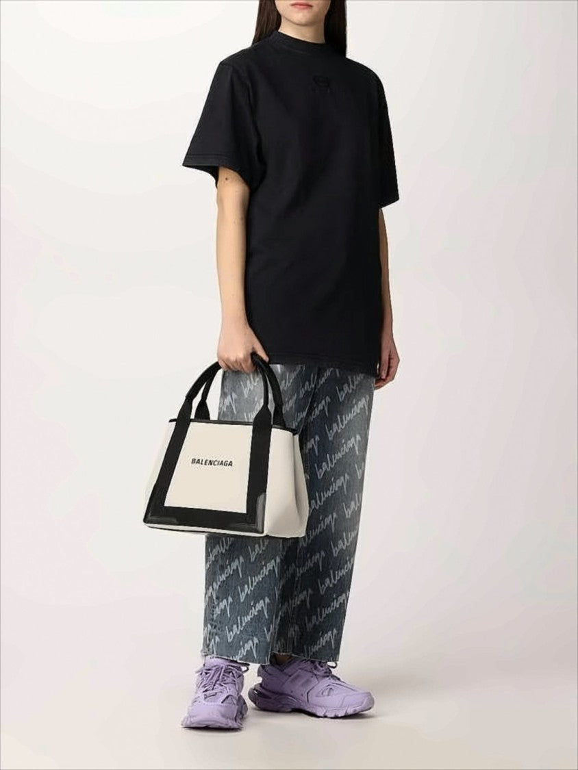 Balenciaga Structured Canvas Tote With Calf Leather Accents