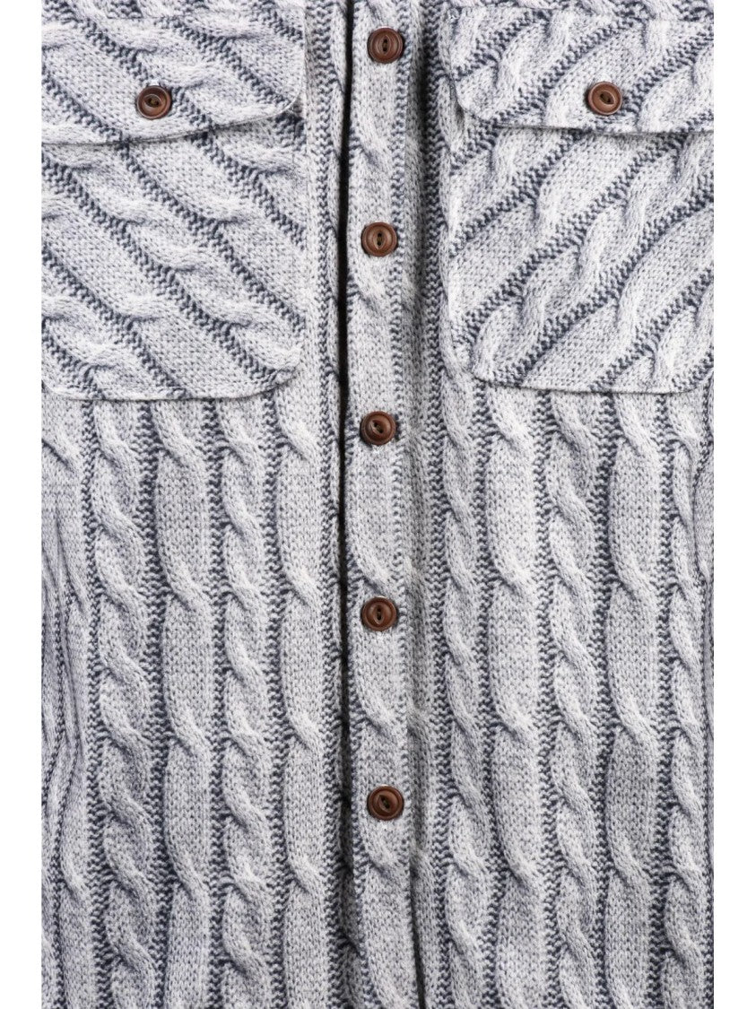 Deuxieme Grey Textured Cable Knit Wool-Blend Heavyweight Shirt
