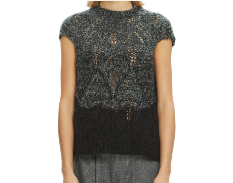 Mlo Mélange Openwork Sleeveless Knit Tank Top