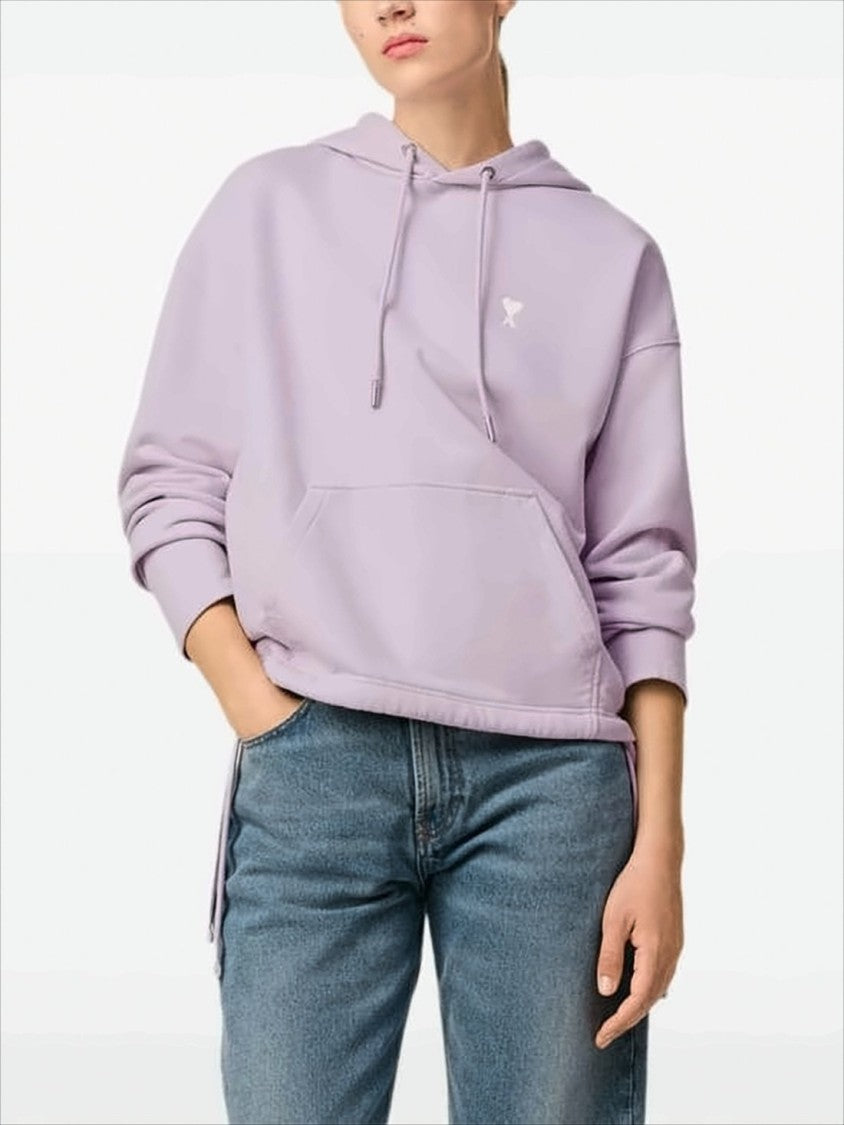 Ami Cropped Lilac Hoodie With Drawstring And Adjustable Ties