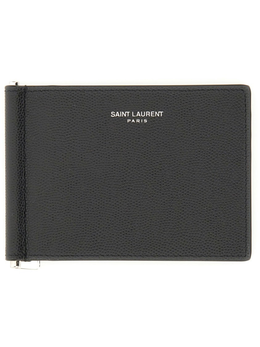 Saint Laurent Black Calfskin Money Clip Wallet