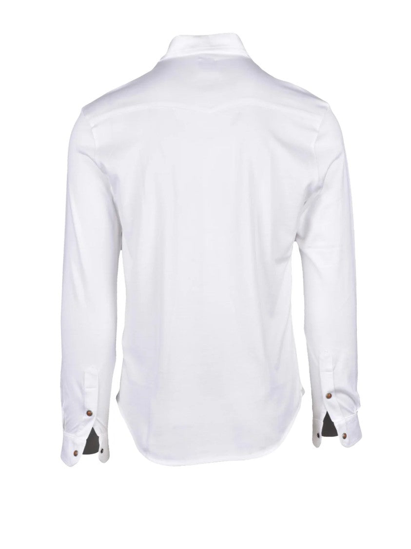 Eleventy White Cotton Snap Buttons Men Shirt