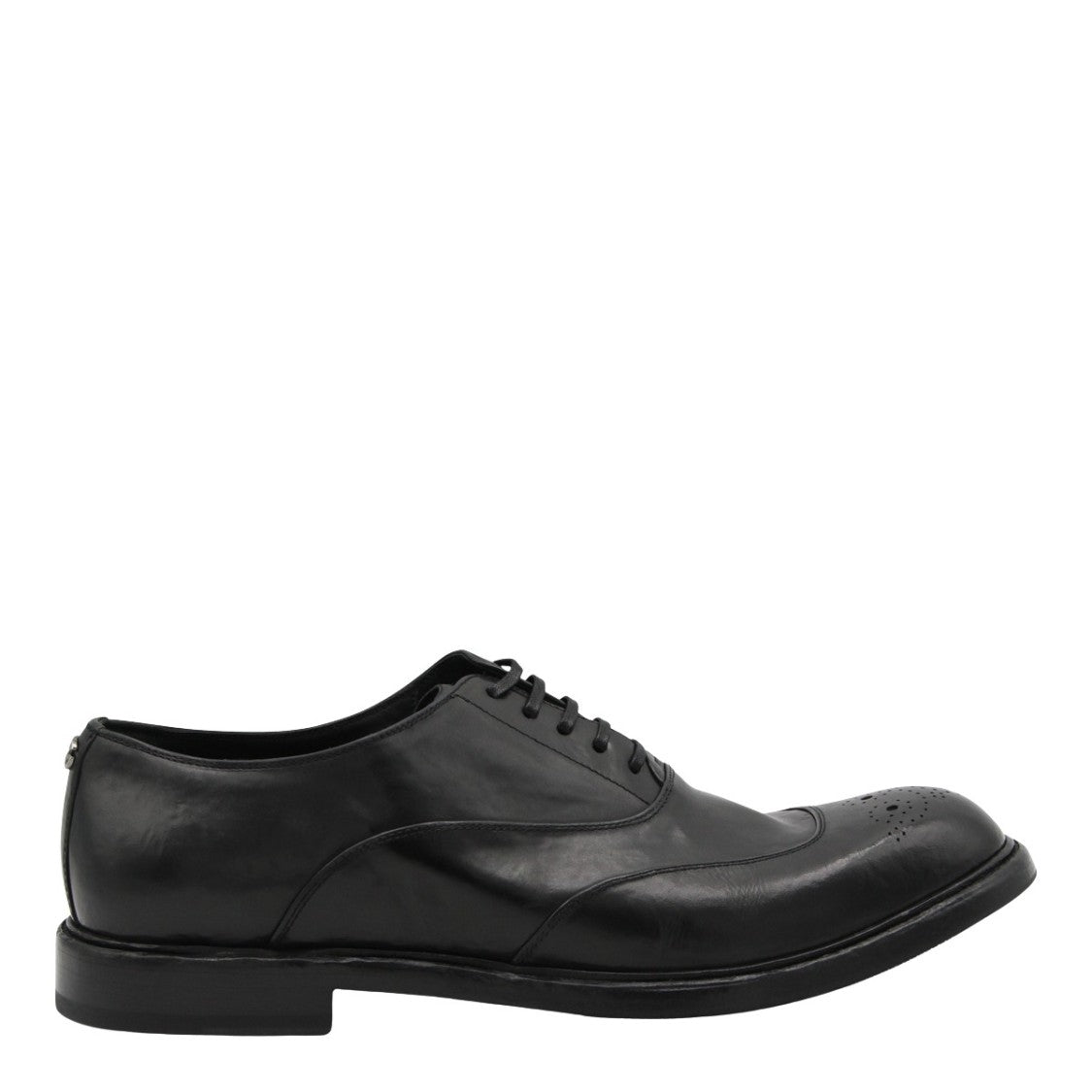 Dolce & Gabbana Brogue-Style Black Leather Flat Shoes