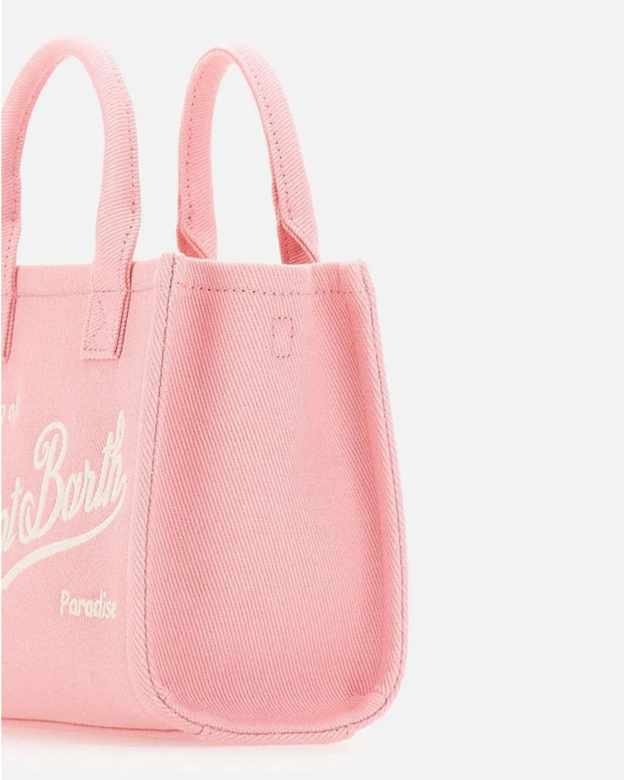 Mc2 Saint Barth Compact Pink Canvas Tote Bag With Embroidered Logo