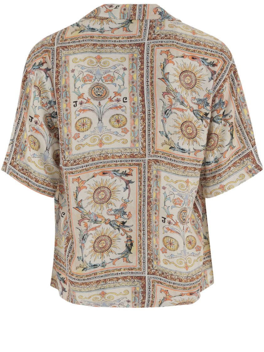 Just Cavalli Viscose Shirt Showcasing Intricate Sun Motifs And Ornamental Designs