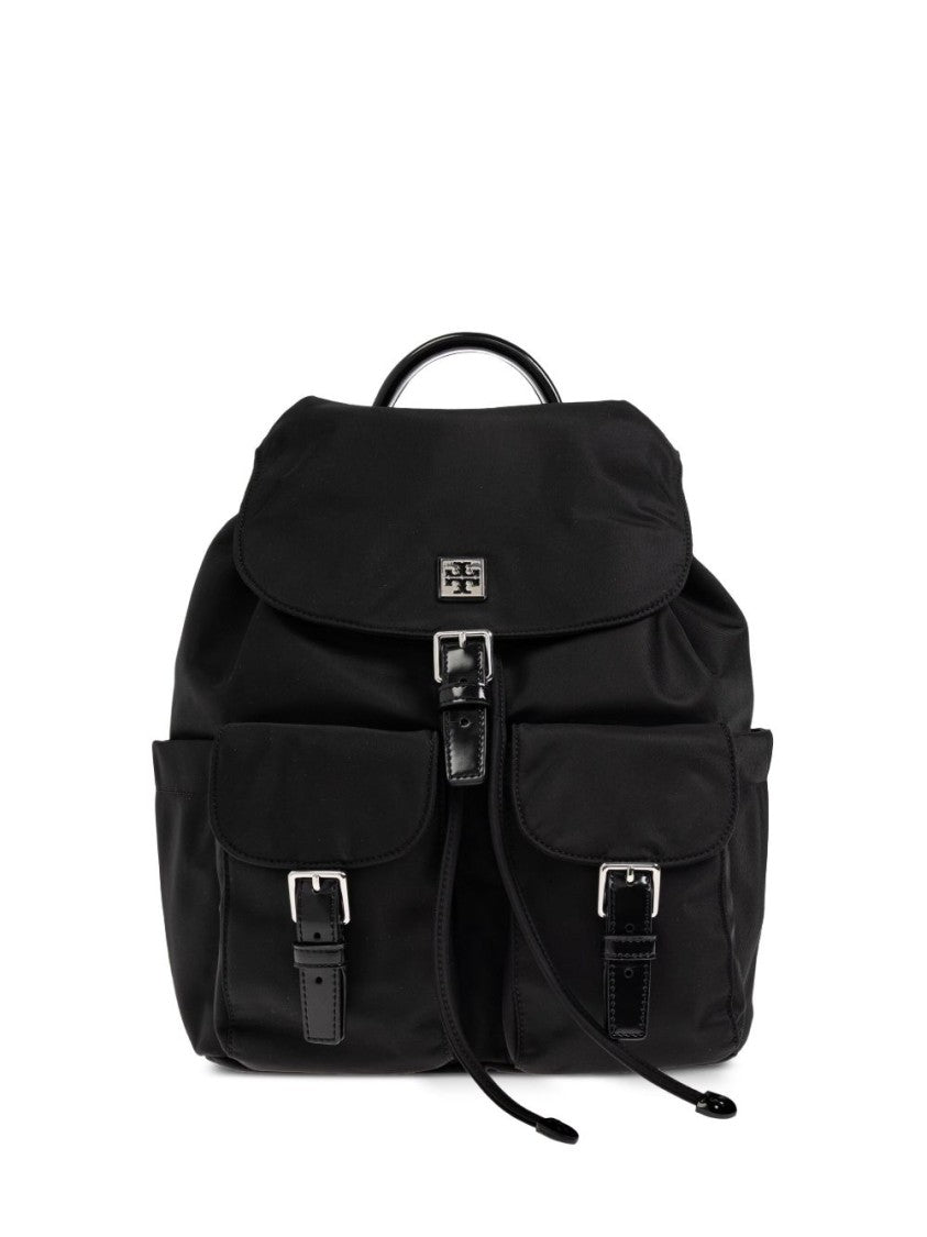 Tory Burch Foldable Black Backpack With Drawstring Closure