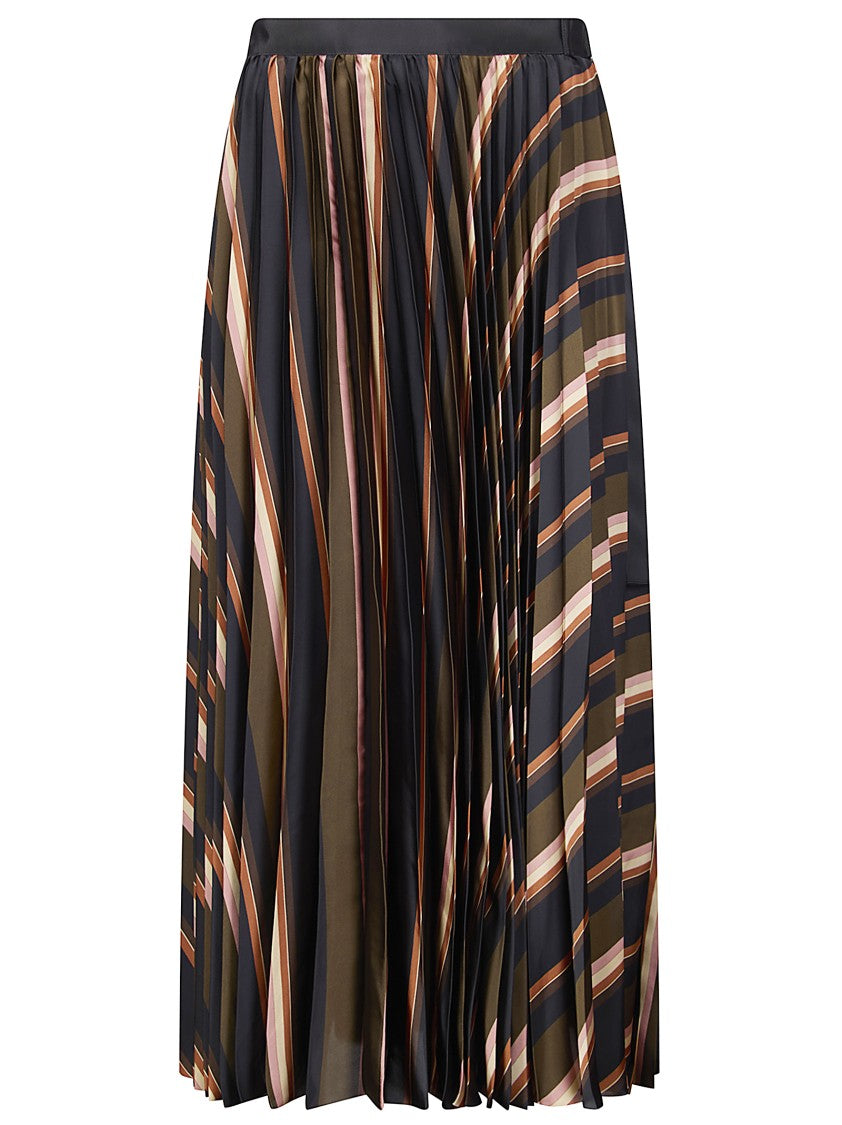 Sacai Maxi Wrap Skirt With Horizontal Stripe Detail And Pleated Design