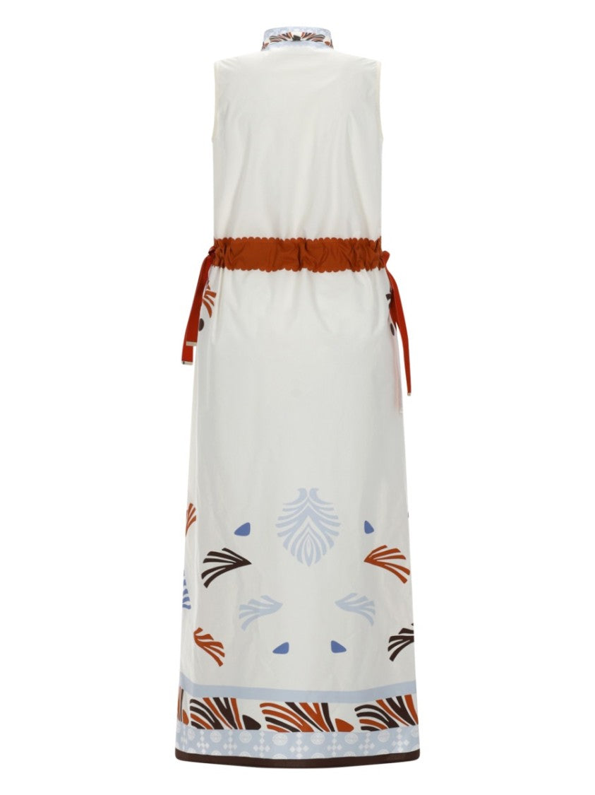 Herno Patterned Trim Rust Waistband Dress