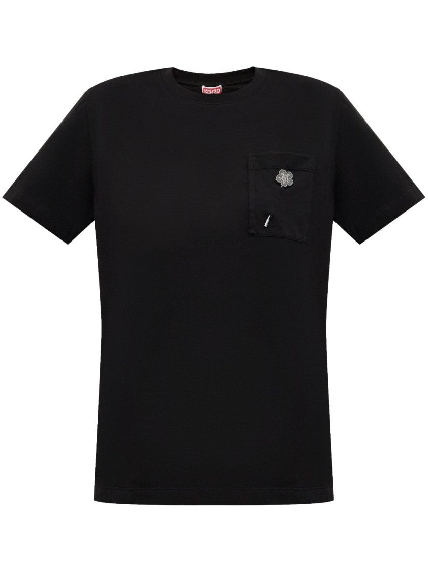Kenzo Black Brooch Detail Short Sleeve Top