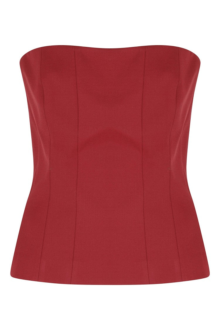 Federica Tosi Red Structured Wool-Blend Bustier Top