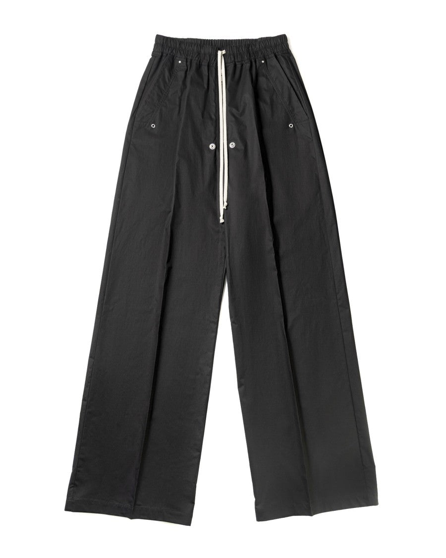 Rick Owens Wide Black Trousers With Drawstring Belt