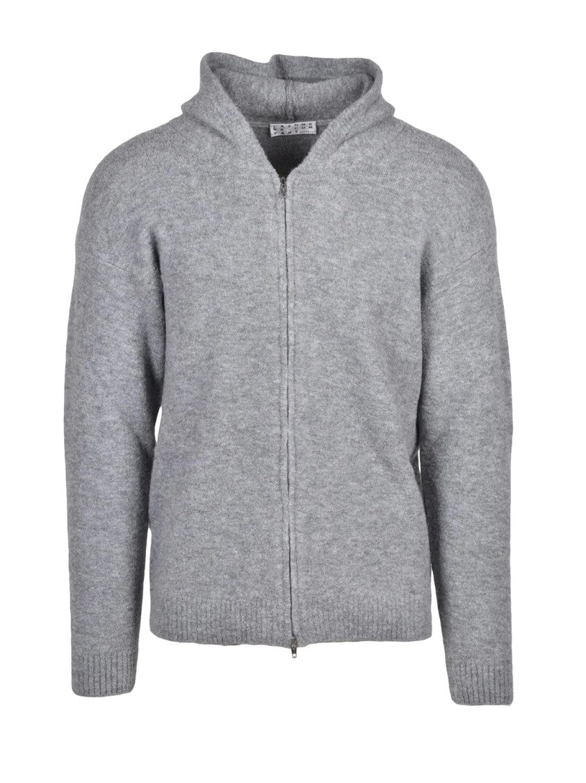 Cashmere Company P. Sweater-Style Zip Cardigan In Light Grey Cashmere Blend