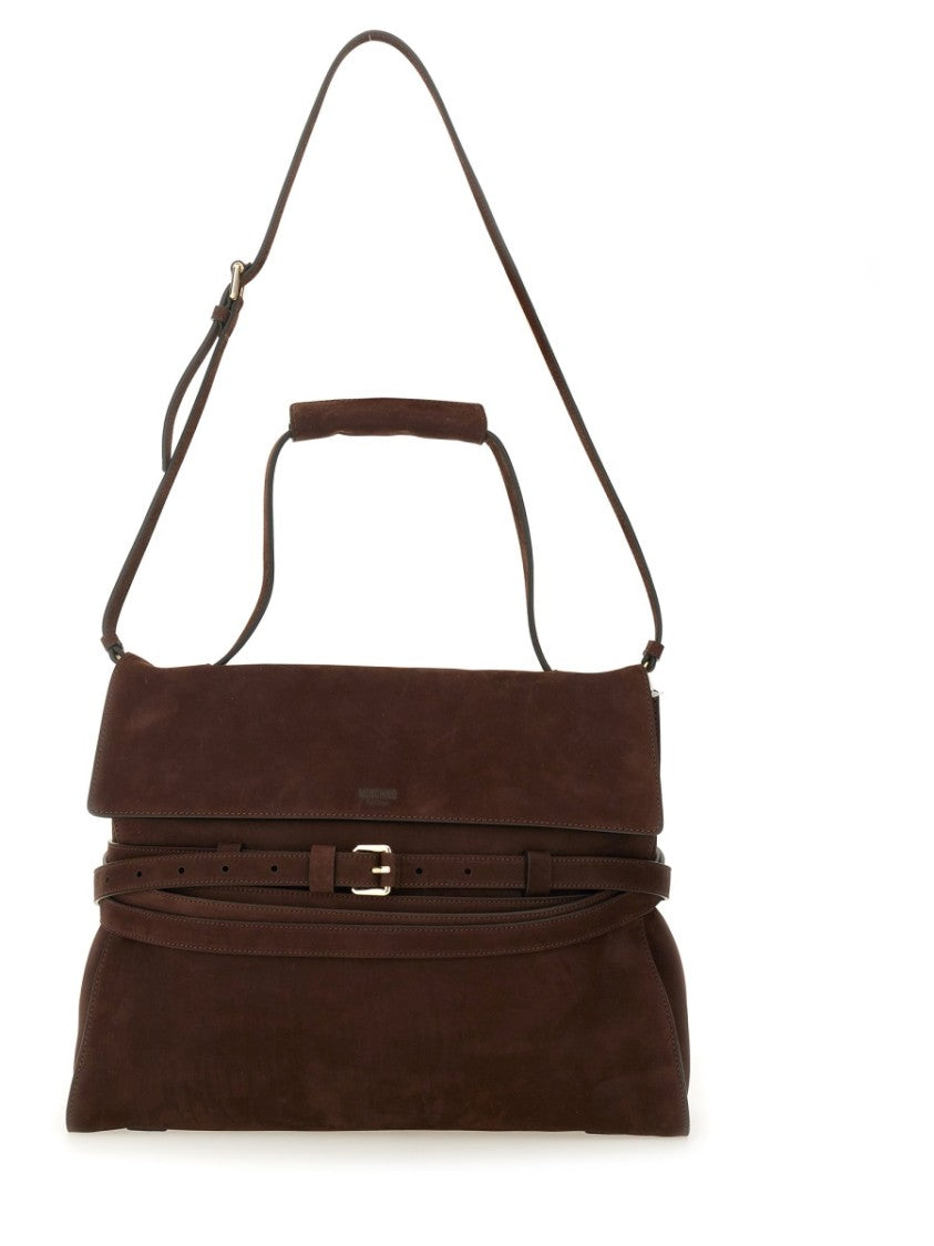 Moschino Structured Brown Suede Handbag