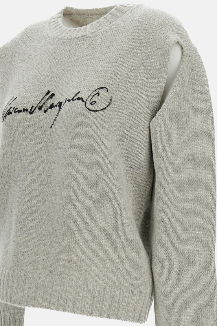 Mm6 By Maison Margiela Cropped Crew-Neck Sweater With Hand-Painted Logo