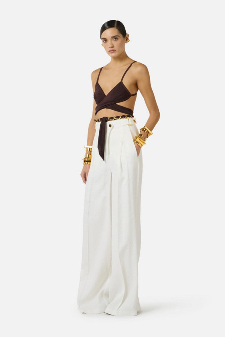 Elisabetta Franchi Ivory Wide-Leg Trousers