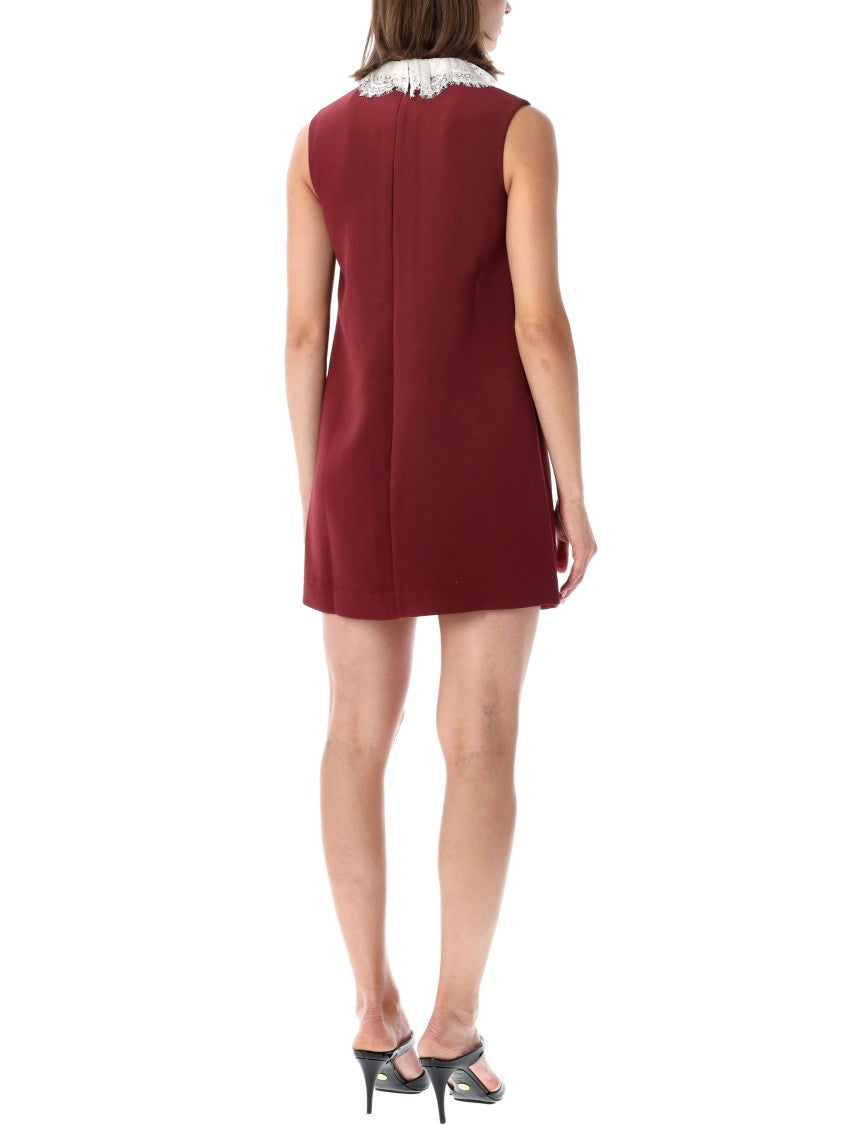Self-Portrait Burgundy Crepe Lace Collar Mini Dress